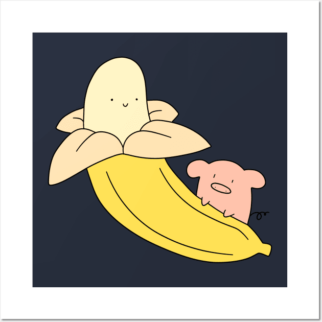 Pig and Peeled Banana Wall Art by saradaboru